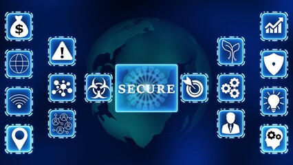 Digital Secure Concept With Global Network And Technology Icons security safety