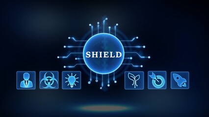 Digital Shield Concept with Icons Representing Security Protection and Business Continuity safety defense