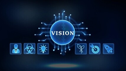 Futuristic Digital Vision Concept with Icons and Glowing Blue Sphere future technology