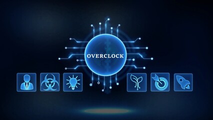 Futuristic Overclock Concept with Digital Icons and Circuitry computer technology