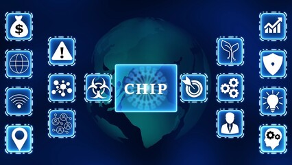 Global Chip Network with Business and Technology Icons connection digital
