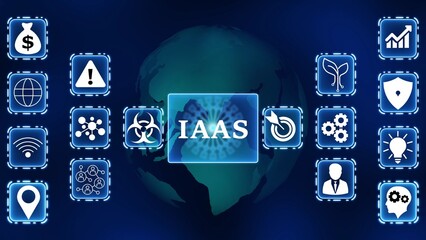 Iaa S cloud computing concept with global network and service icons IaaS infrastructure as a service