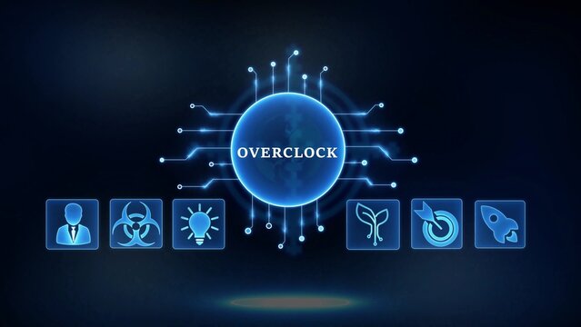 Futuristic Overclock Concept with Digital Icons and Circuitry computer technology