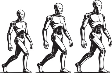 Robot Evolution Silhouette on Transparent Backdrop for Progress Concept