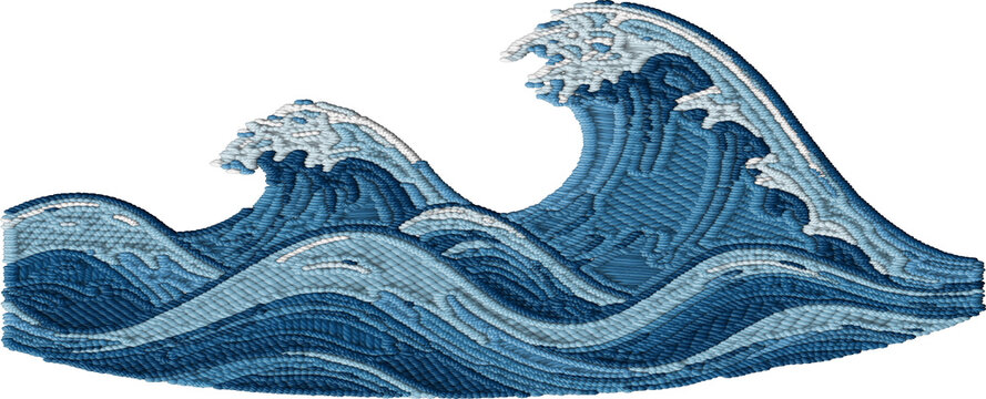 Embroidered Blue Waves Illustration