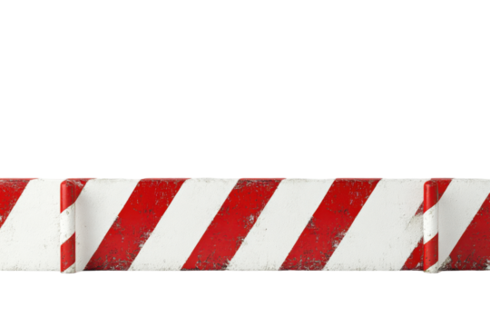 Red and white striped construction barrier isolated on transparent background. Red and white striped barrier isolated on white background.