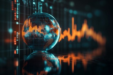 Earth Crystal on Stock Market Graph Depicting Global Economic Trends