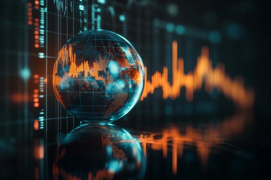 Earth Crystal on Stock Market Graph Depicting Global Economic Trends
