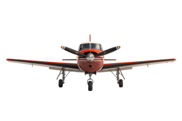 Vintage biplane front view isolated on transparent background. Small plane with propeller isolated on white background.