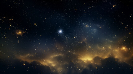 Mesmerizing Starry Night Sky with Golden Cosmic Nebula and Bright Stars. Abstract outer space background for celestial themes.