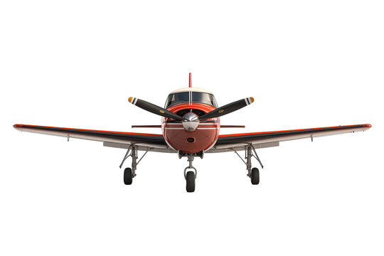 Vintage biplane front view isolated on transparent background. Small plane with propeller isolated on white background.