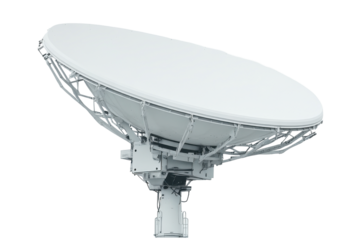 White satellite dish antenna on a pole isolated on transparent background. White satellite dish isolated on white background.