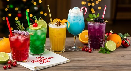 Colorful Christmas Mocktails on Festive Table