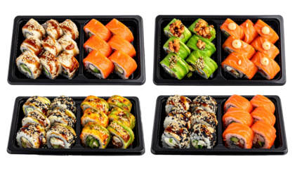 Four trays of su items a collection display explore captivating presentation of su items meticulously arranged within four elegant trays