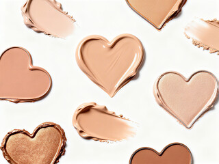 Luxurious creamy cosmetics with heart-shaped texture applied on a white background