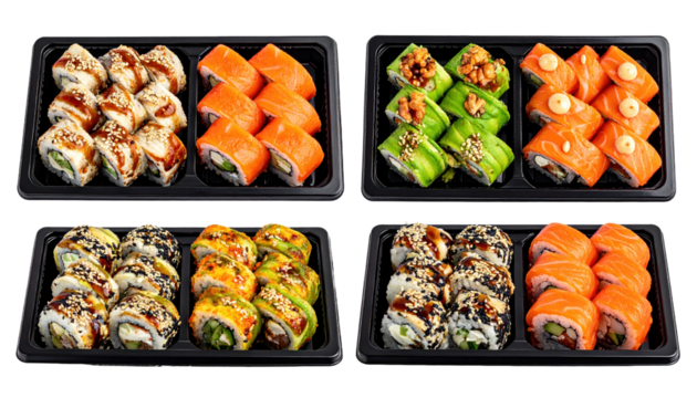 Four trays of su items a collection display explore captivating presentation of su items meticulously arranged within four elegant trays