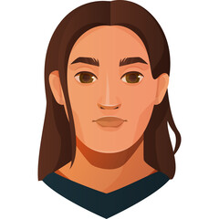 Digital Portrait of a Young Woman With Long Brown Hair and Neutral Expression Against a Transparent Background Ideal for Avatars and Digital Profiles
