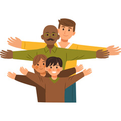 Diverse Group Of Four People Arms Outstretched In A Line Showing Unity And Connection Across Generations Against A Transparent Background In A Studio Setting