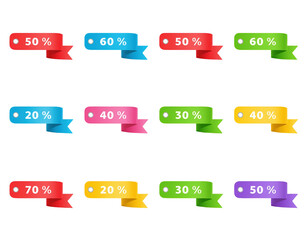 Colorful paper speech bubbles with percentage displays engaging paper speech bubbles in various colors effectively communicating percentage information