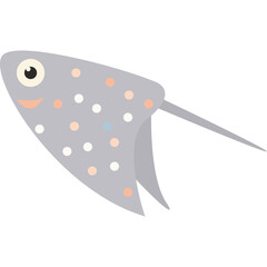 Flat Style Gray Stingray With Pink And White Dots On Transparent Background