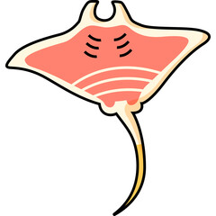 Flat Style Manta Ray Illustration With Pink And Yellow Accents On A Transparent Background Ideal For Marine Life Projects