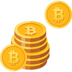 Golden Bitcoin Cryptocurrency Coins Stacked and Floating on a Transparent Background Representing Digital Wealth and Financial Technology
