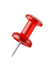 Close-Up Isolated Red Thumbtack with Silver Metal Pin on White Background