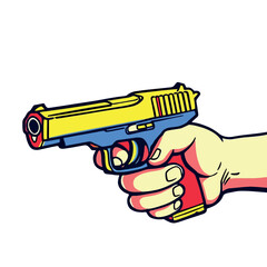 Vsai hand holding pop art pistol colorful illustration