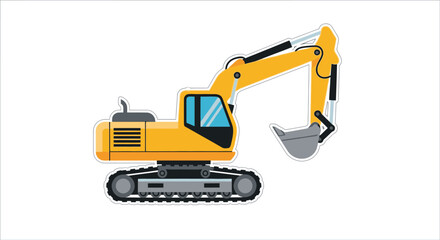 Yellow excavator construction vehicle ready for digging and heavy duty work isolated on transparent background