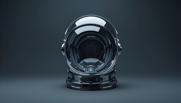 Sleek futuristic astronaut helmet with reflective visor on a dark background