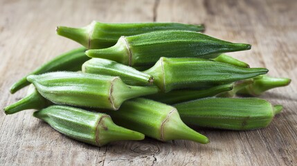 Okra Pods Stacked on Dark Background in Close-Up