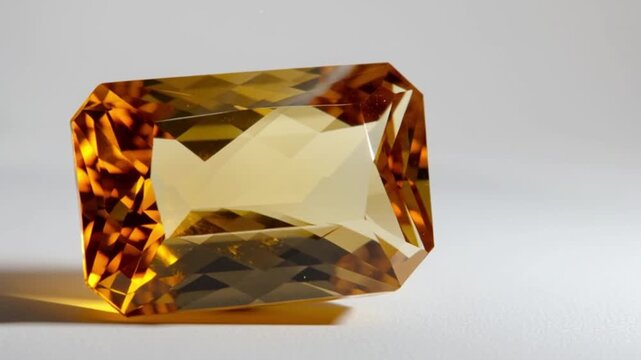 Golden yellow gemstone macro close up, faceted precious stone shining under studio light, luxury jewelry crystal mineral sparkle, detailed gemstone texture brilliance, elegant citrine jewel reflection
