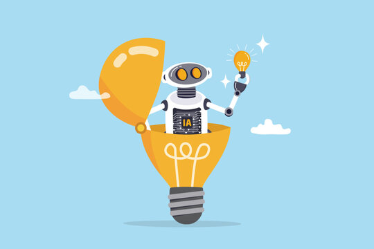 Innovation or AI technology fore creative thinking idea, cognitive learning Artificial Intelligence brain, automation development, robot with AI chip open lightbulb discover new innovative idea.
