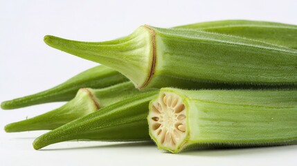 Okra Pods Stacked on Dark Background in Close-Up