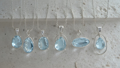 minimal collection of aquamarine and silver necklace
