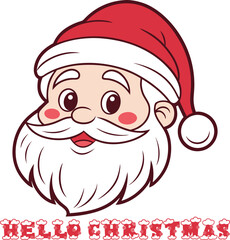 Cheerful cartoon Santa Claus's face with a beard red hat Christmas
