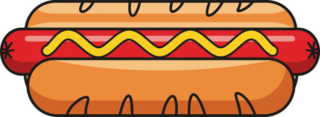 Delicious hot dog with mustard fast food icon appetizing meal classic american cuisine isolated on transparent background