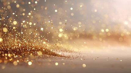 Golden glitter particles sparkling on a soft surface creating a magical atmosphere and ambiance