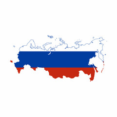 Fototapeta premium Russia Map Flag White Blue Red Horizontal Tricolor
