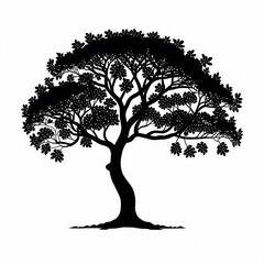 Obraz premium Silhouette Tree Dense Leaves Branches Trunk Roots Shape Vector Graphic