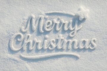 Festive snow message reading Merry Christmas on a winter landscape with soft white texture