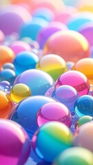 Colorful transparent spheres in soft light create a mesmerizing and playful scene