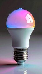 Colorful LED light bulb with a unique design and vibrant illumination in a modern setting