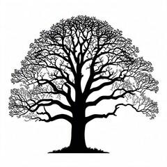 Silhouette of Bare Tree with Branch Structure on White Background