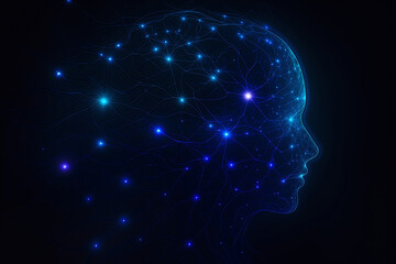 Obraz premium Artificial Intelligence and Neural Network Concept - Glowing Brain Silhouette