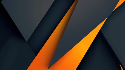 Minimalist geometric abstract background: triangle with blurred edges in dark gray and orange color scheme, sharp focus on center + soft gradient, low saturation for modern feel
