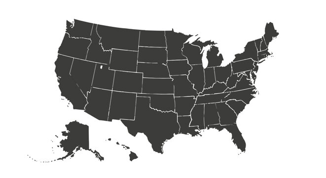 Detailed map of the United States of America showing all states in a simple, flat, and clean style.
