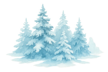 Obraz premium Winter forest landscape with snowy spruce trees, watercolor illustration featuring cold nature and festive season
