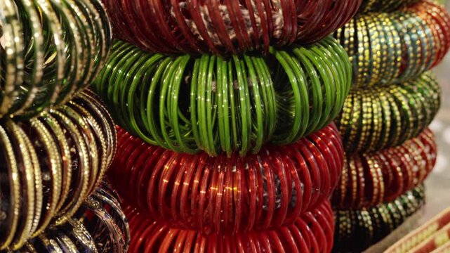 Indian woman traditional and fashionable Fancy bangles in shop