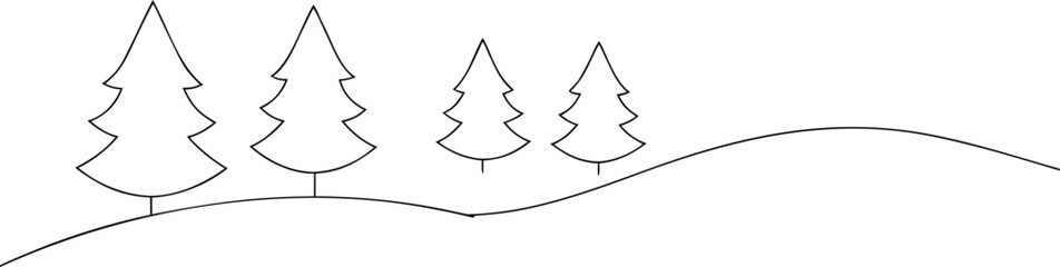 Obraz premium Four stylized pine trees on a rolling hill evergreen